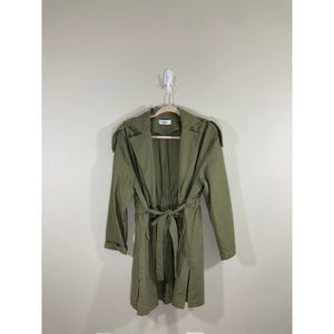 Carly Jean Linen Utilitary Green Women's Trench Open Cardigan Jacket
